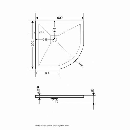 Душевой поддон 90х90 RGW ST/R-0099G Графит Полукруг Ø 90 мм Каменный 16153099-02