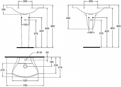 Раковина Vidima Сириус Элеганс 75х41 (BOX)