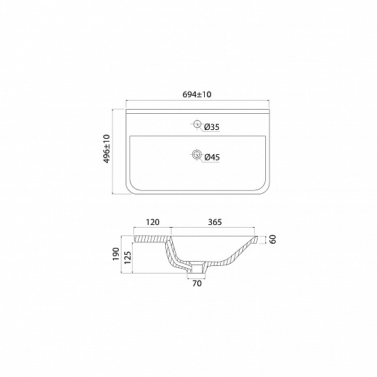 Умывальник мебельный 70 см 017 IDDIS Optima Home 0177000i28