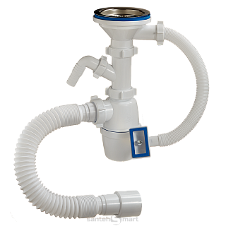 Сифон для мойки ORIO бутылочный 3 1/2х40 с отводом с переливом и гиб трубой 40/50 А-4011