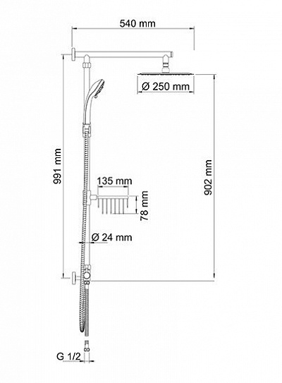 Душевой комплект, 105х54 см WasserKRAFT A038