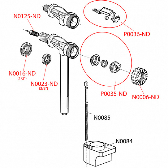 Впускной механизм с боковой подводкой и металлической резьбой AlcaPlast A16-1/2
