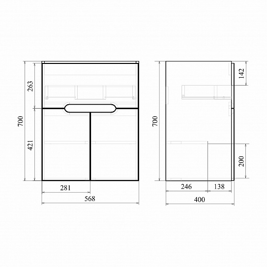 Тумба напольная MIRSANT Soho Quadro Light 60 УТ000073635 (раковина Fest-60)
