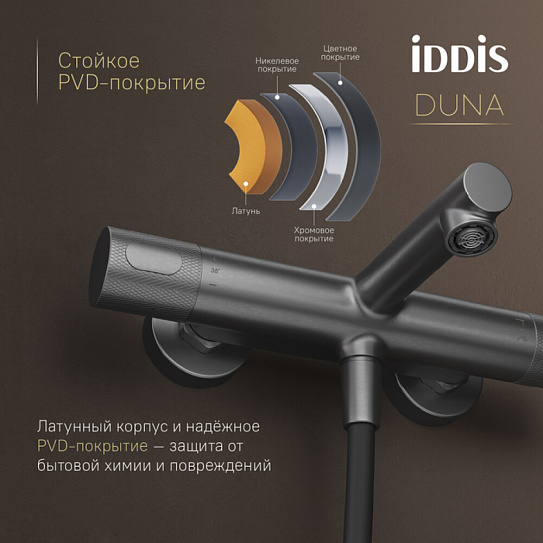 Смеситель для ванны с термостатом без аксессуаров ,графит матовый, Duna, IDDIS, DUNGM02i74WA