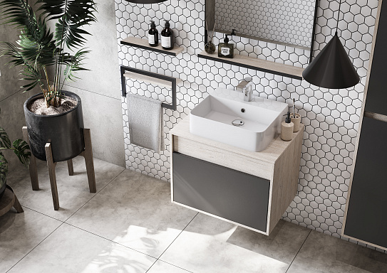 Тумба под накладную раковину Aquaton Лофт Урбан 65 серый графит, дуб орегон 1A254001LQX60