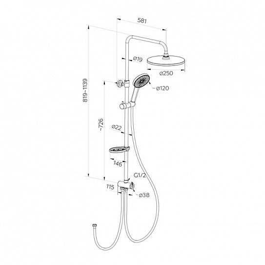 Душевой гарнитур с верхней лейкой Milardo Ideal Spa ILSBL3FM76