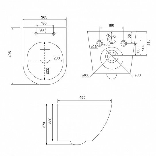Подвесной унитаз с инсталляцией и клавишей смыва белой, Basic, IDDIS, BASBQ03i73