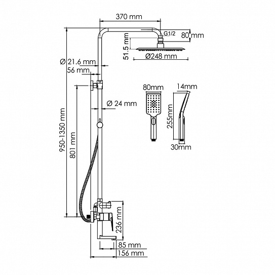 Душевой комплект со смесителем WasserKRAFT A155.259.201.BG
