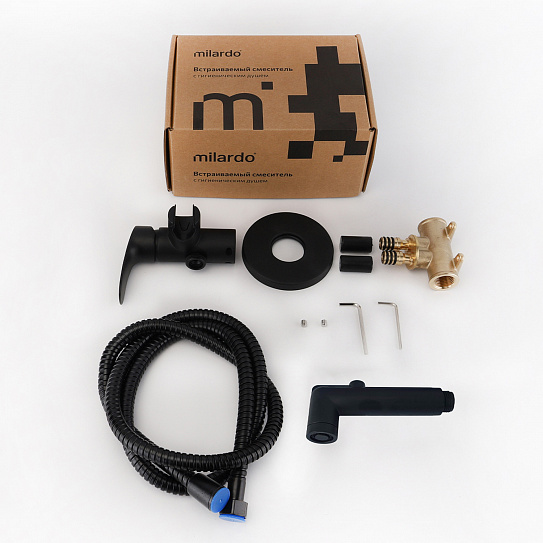 Встраиваемый смеситель с гигиеническим душем Milardo Rora черный матовый RORBLR0M08
