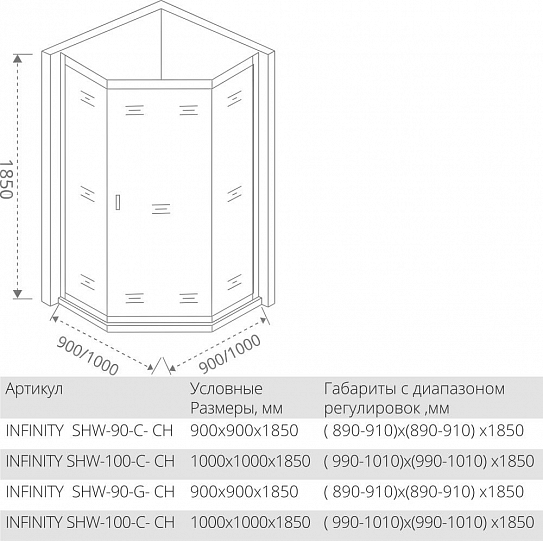 Душевой угол 100х100 Good Door Infinity SHW-100-C-CH ИН00076