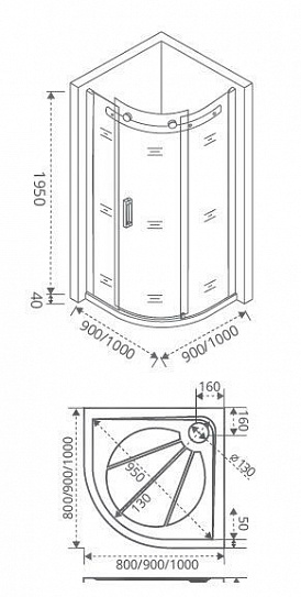 Душевое ограждение 100х100 Good Door Galaxy R-100-C-CH четверть круга
