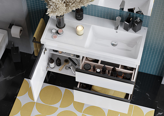 Тумба под раковину Roca Domi 100 белый глянец 2 ящика, правая A857478806