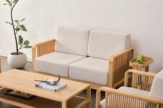 Диван на каркасе из бамбука с подушками Black Bamboo+White Fabrik 1340 FN-060D-1