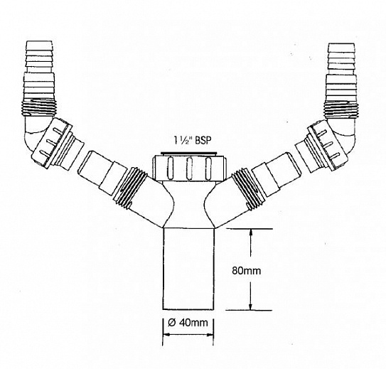 Отвод для слива стиральной и посудомоечной машины 1 1/2 с 2-мя выводами McALPINE MRSK2,3 (TEE 4)