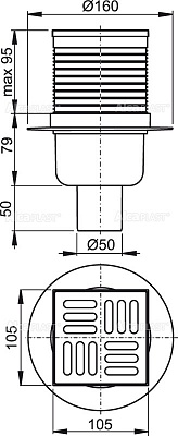 Сливной трап AlcaPlast APV32 105 x 105/50