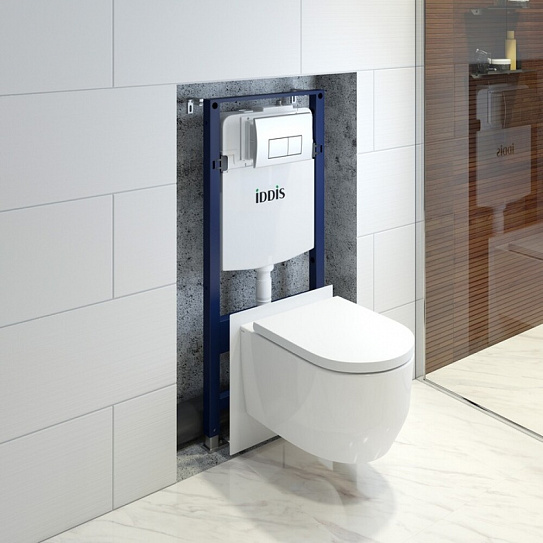 Подвесной унитаз (Aiger) с инсталляцией и клавишей хром Basic IDDIS BASAI01i73