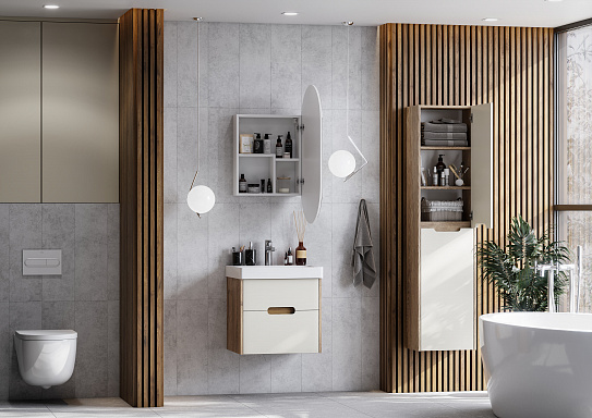 Тумба с раковиной Aquaton Оливия 55 бежевый, дуб велл 1A254201OLVG0