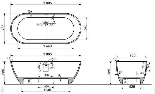 Ванна отдельностоящая из искусственного камня 180х79 Майами Эстет ФР-00006013