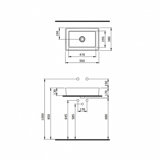 Раковина Berges Mascon накладная 55х38 см без отверстия под смеситель 181003