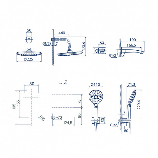 Душевая система с тропическим душем Iddis Ray RAYSB03i68