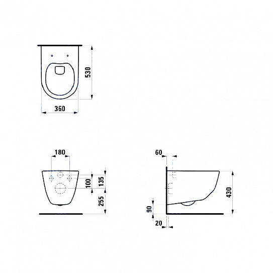 Чаша унитаза подвесного Laufen PRO Rimless 53 см 8.2096.6.000.000.1
