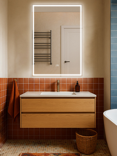 Зеркало для ванной 70х100 Аврора Monterey (подсветка, термообогрев, часы, сенсор на взмах)