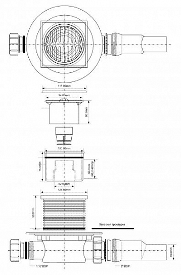 Трап для душевого поддона McAlpine 50/40 MRFG3