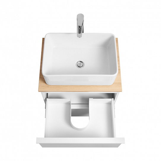 Тумба с накладной раковиной и столешницей Aquaton Хюгге 60 2 ящика белый матовый, 1A280701HG2B0