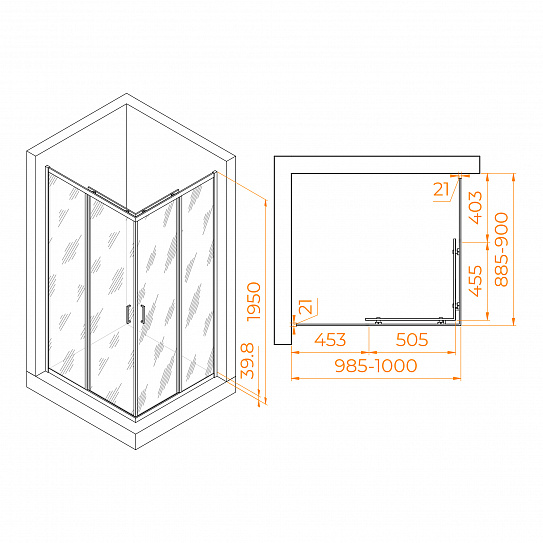 Душевой уголок 100х90 RGW PA-040B