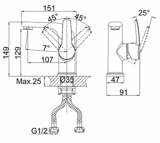 Смеситель для раковины d&k rhein.Valerius Da1362101 хром