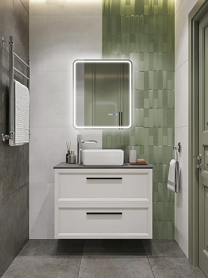 Зеркало в ванную 60х70 с подсветкой и подогревом Monterey Аделия Люкс (холодный свет, мультиблок, на касание)