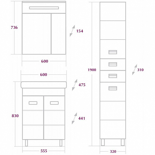Тумба без раковины Onika Балтика-Квадро 60 см 106035