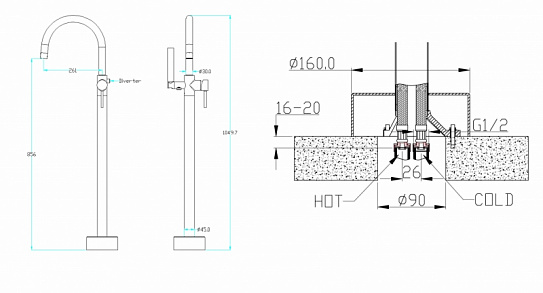 Смеситель напольный для ванны Boheme 229-В черный