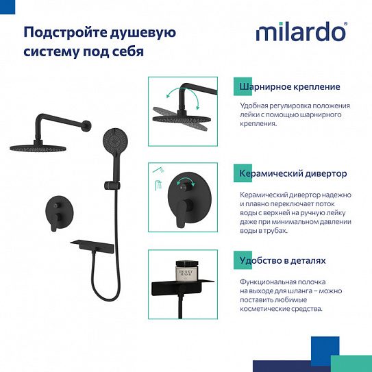 Душевая система с тропическим душем Milardo Rora RORBL02M67