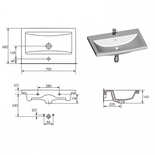 Раковина мебельная Como 70