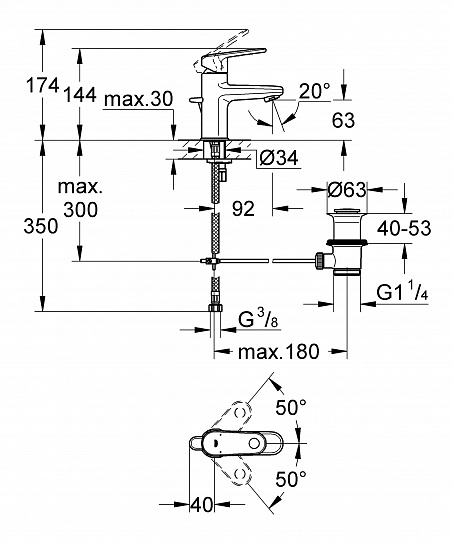 Смеситель для умывальника GROHE EUROPLUS 33156002 уменьшенный вариант