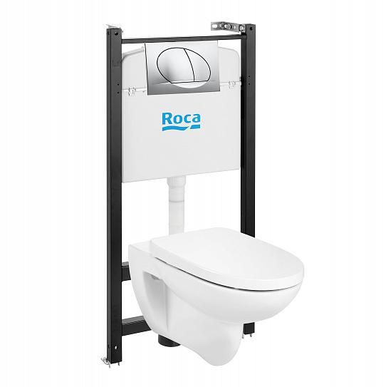 Комплект инсталляция с подвесным унитазом Roca Debba Round чаша Rimless + сиденье + панель слива ZRU9307735