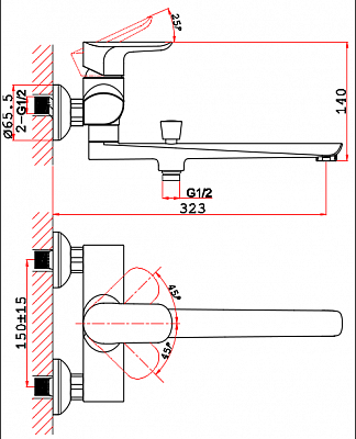 Смеситель для ванны VRI Baciano HG900333 д.н.