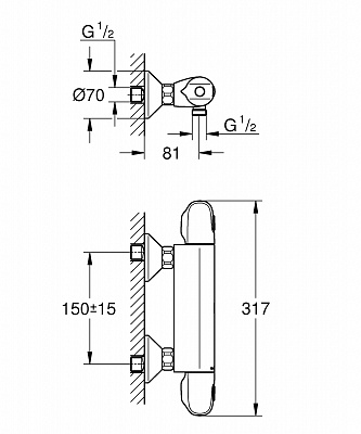 Термостат для душа Grohe Grohtherm 1000 1/2" с эксцентриками QuickFix