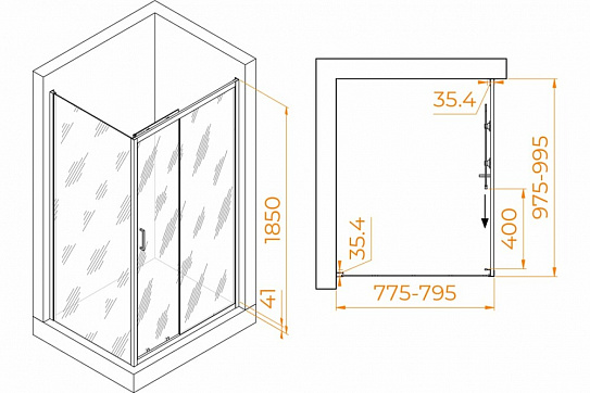 Душевой уголок 100х80 RGW PA-145 прямоугольный/хром/прозрачное/6 мм (Easy) 020814580-11