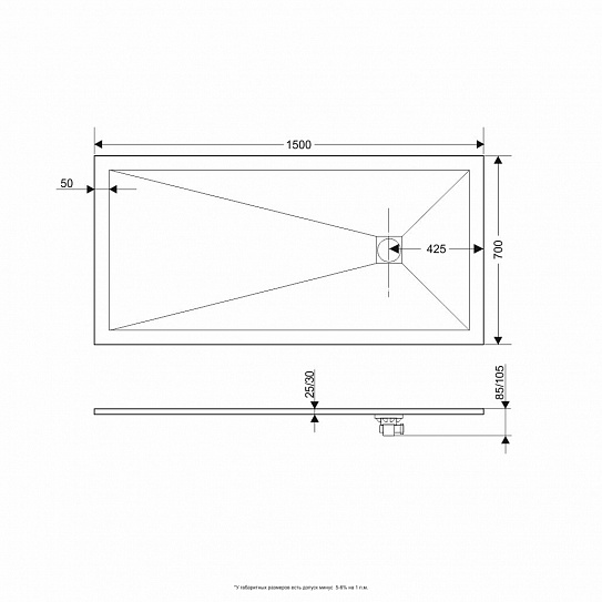 Душевой поддон прямоугольный 70х150 Ø 90 мм RGW Stone Tray ST-0157W белый