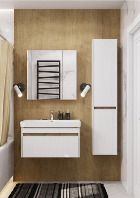 Тумба Марти 80 белый глянцевый/дуб эдгрейн (под раковину 239414) Aquaton 1A283201MY010