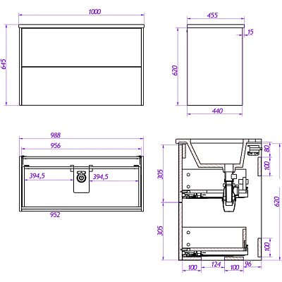 Тумба под раковину 100 см дуб (рак. 251275) La Fenice Tesoro FNC-01-TES-DGT-100-2