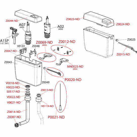 Универсальный бачок для унитаза ALKA UNI 1/2" AlcaPlast A93-1/2" 