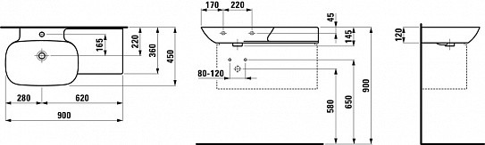LAUFEN INO умывальник 90 см полочка справа с отв. под смесит. 8133020001041