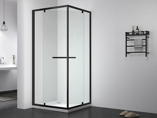 Душевое ограждение 100х100 MONTEREY EX-508B черный профиль прозрачное стекло 6мм (Side Sliding)