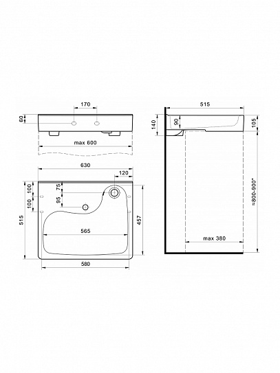 Раковина на стиральную машину Santek Клио 63х51 с кронштейнами и сифоном 1WH501784, белая, керамика