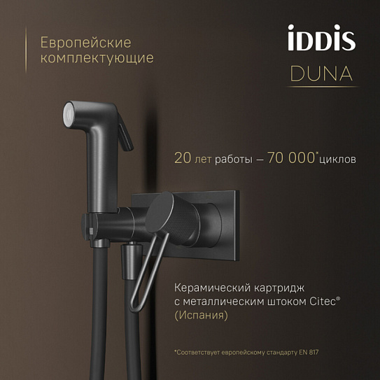 Встраиваемый смеситель с гигиеническим душем, графит матовый, Duna, IDDIS, DUNGMV0i08
