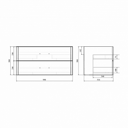 Тумба подвесная 2 ящика MIRSANT Fuji 100 УТ000043899 (раковина Deep-100) (под рак. 262517)