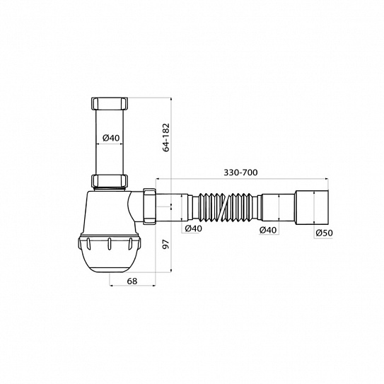 Сифон бутылочный, 1.1/2x40мм, с гофротрубой 40/50мм, IDDIS, 900A0G0010VD